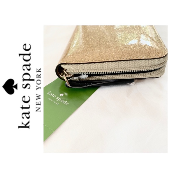 NWT Kate Spade gold glitter effect patent wallet - Picture 4 of 5
